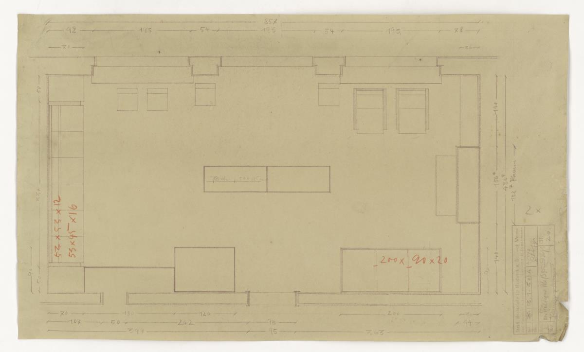 Kaminzimmer, Grundriss, Auftrag Götsch, Musikheim (Möbelentwürfe, Wohnräume)