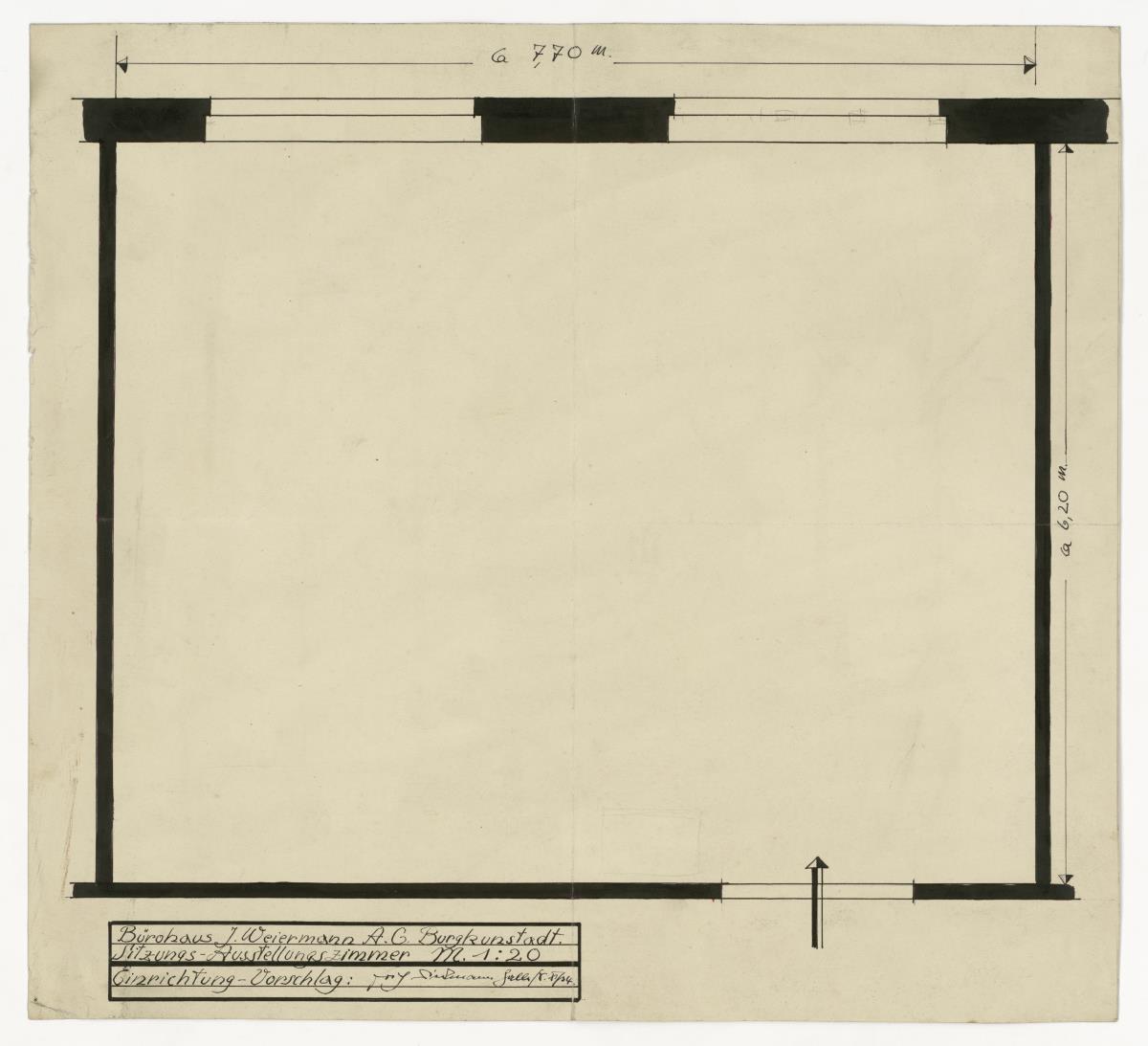 Sitzungs- u. Ausstellungsraum, Grundriss, Auftrag J. Weiermann AG (Möbelentwürfe, Arbeitsräume)