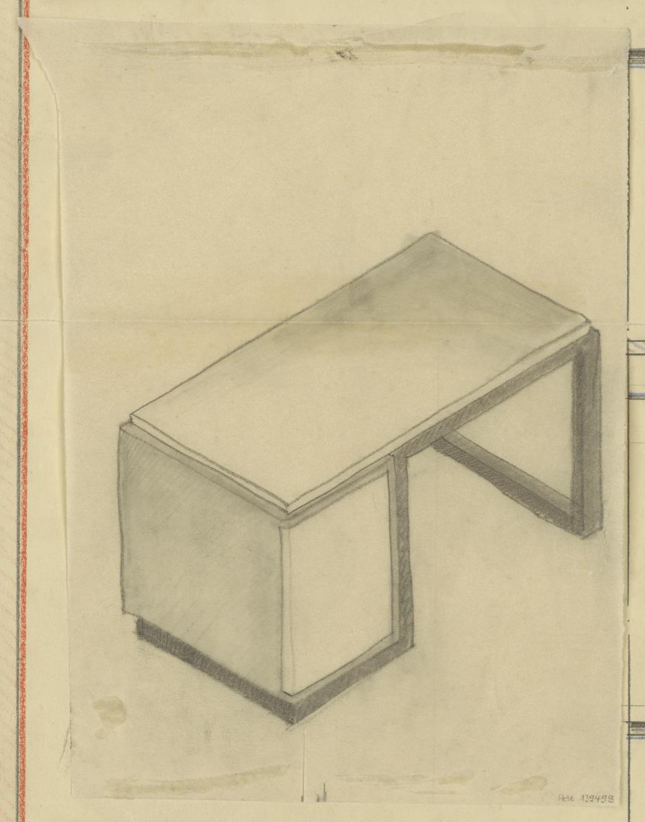 Schreibtisch, Ansicht des Mod. II, Auftrag Kögging (Möbelentwürfe, Schreibtische)