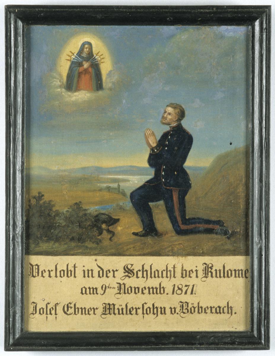 Verlobt in der Schlacht bei Kulome am 9ten November 1871. Josef Ebner Mülersohn v. Böberach.