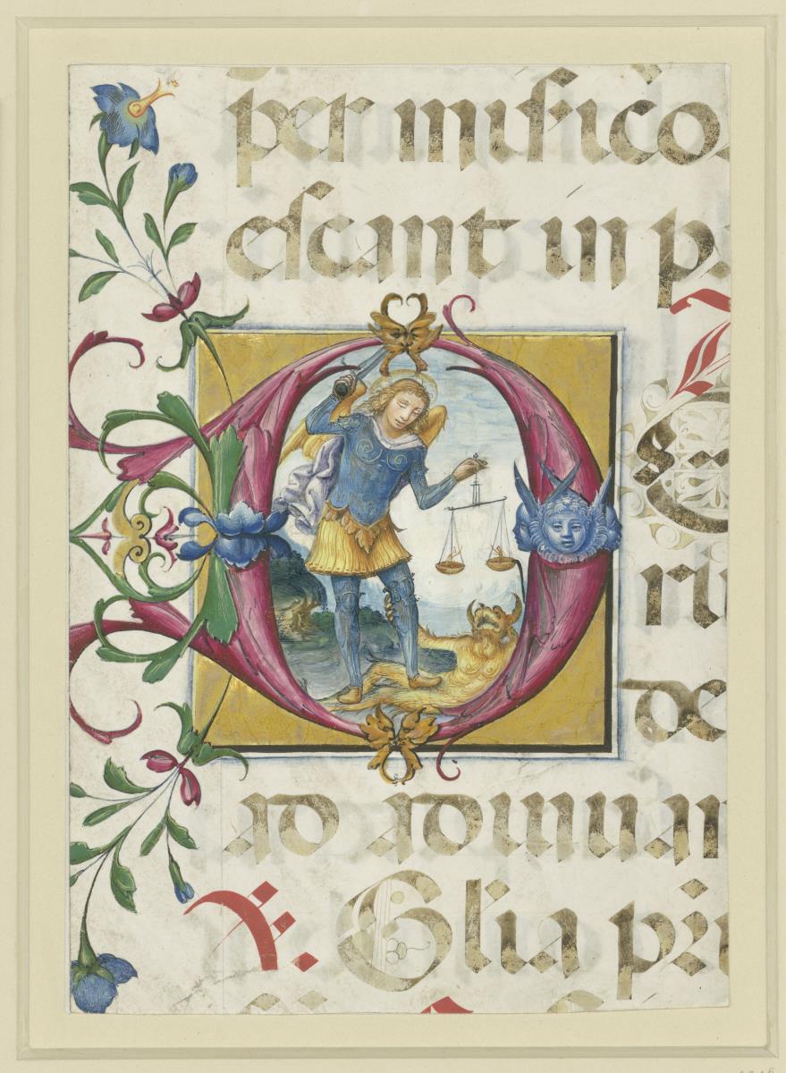 Initiale D mit Erzengel Michael