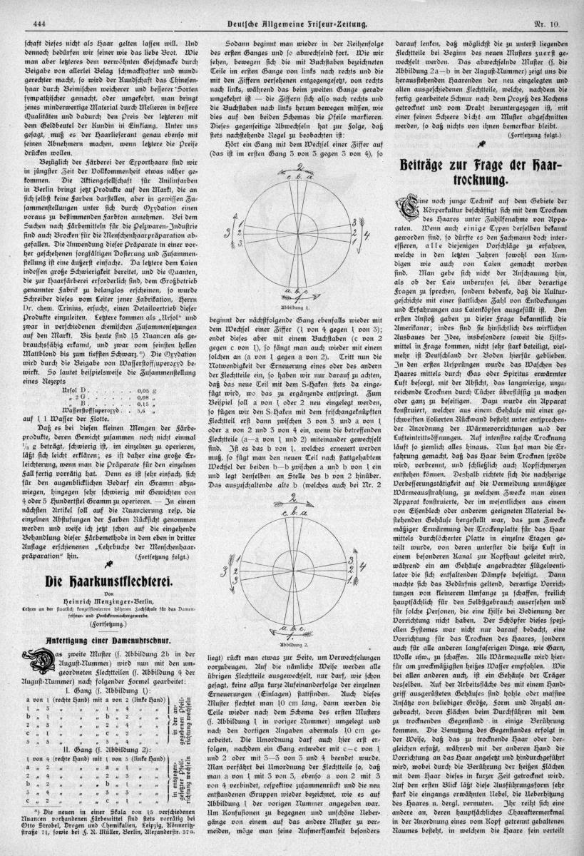 Deutsche Allgemeine Friseur-Zeitung: Die Haarkunstflechterei: Damenuhrschnur