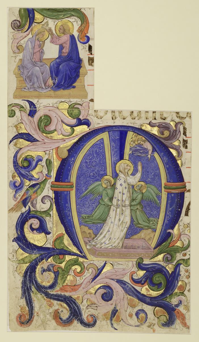 Initiale M mit Himmelfahrt und Krönung