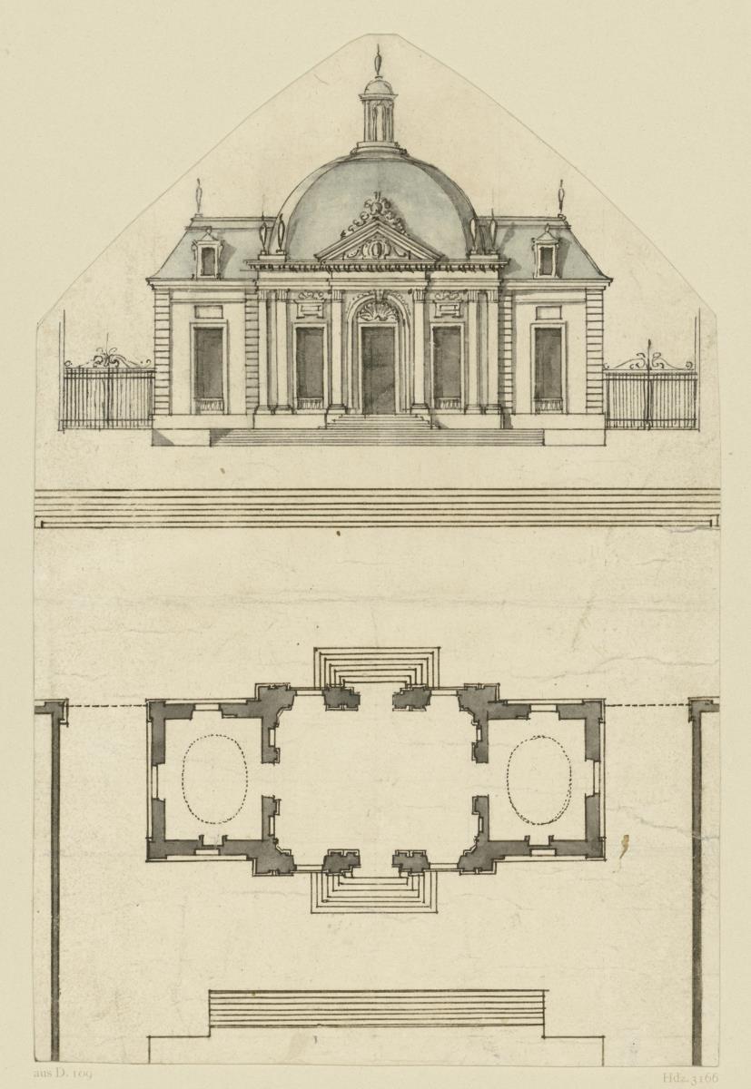 Gartenpavillon in Ansicht und Grundriss