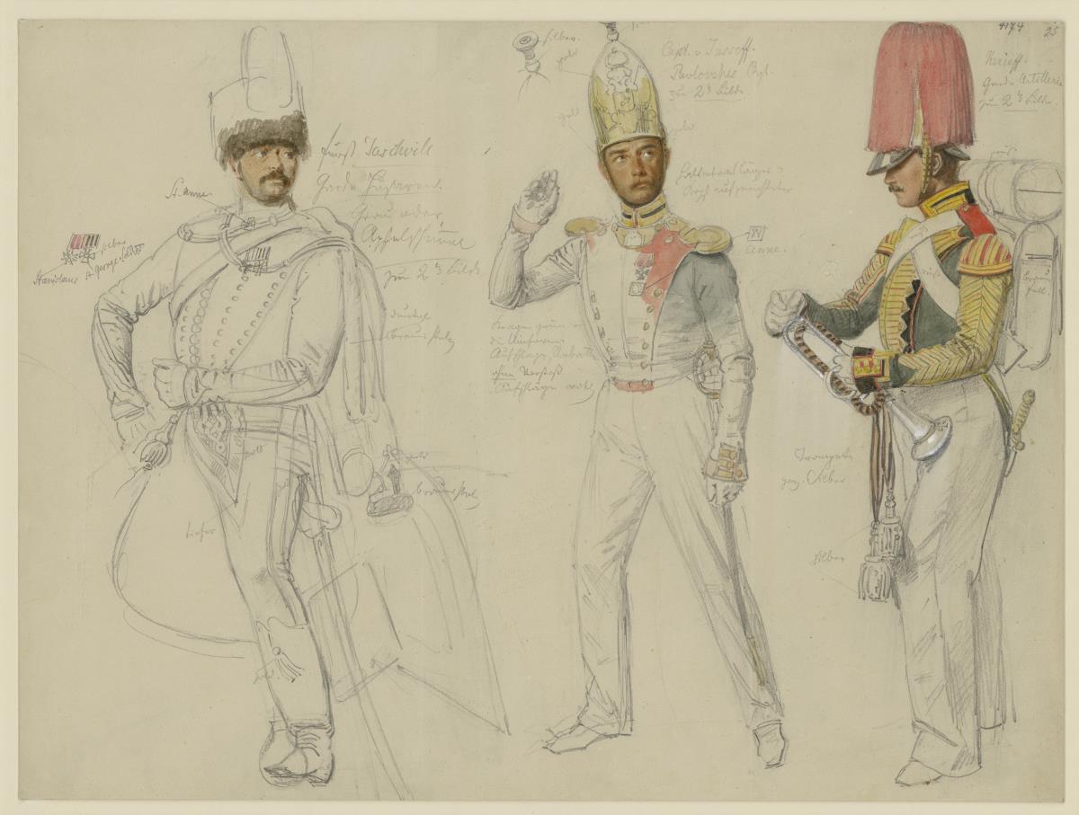 Fürst Jaschwill, Kommandeur der Garde-Husaren; von Jusseff, Kapitän vom Pawlowschen Regiment; Kerieff, Trompeter der Garde-Artillerie