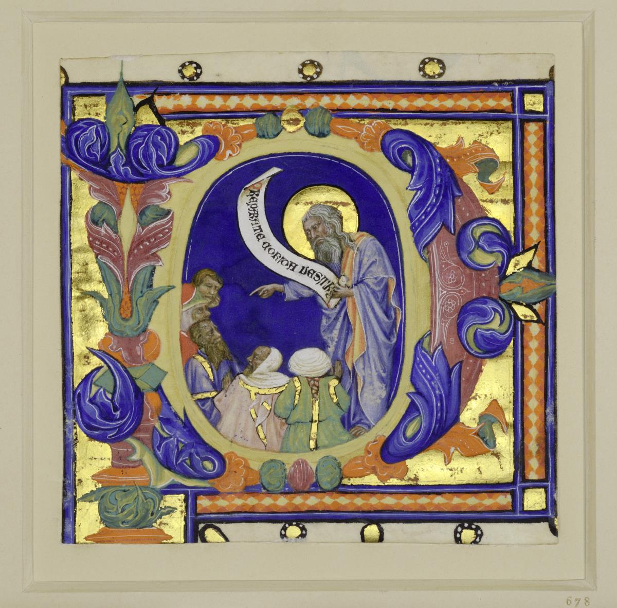 Initiale O mit Predigt Johannes des Täufers oder eines Propheten