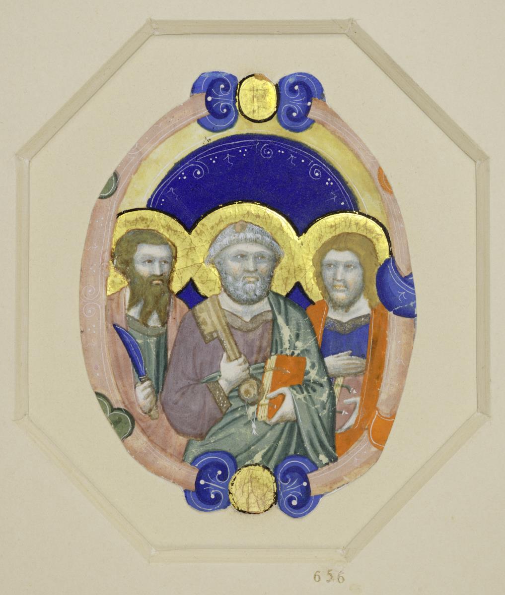 Initiale O mit Halbfiguren der Apostel