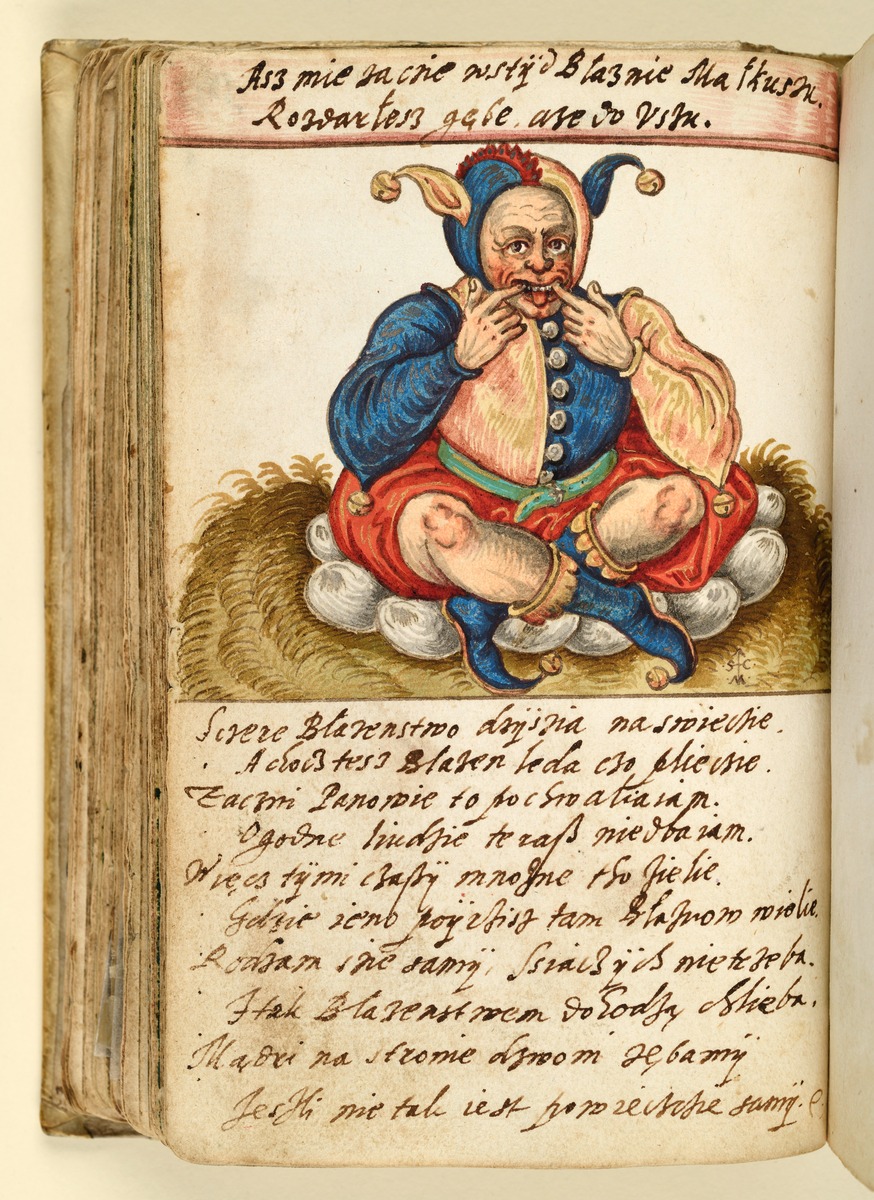 Stammbuch des Michael Löchel von Nürnberg: Wappen / verso: Narr im Vogelnest