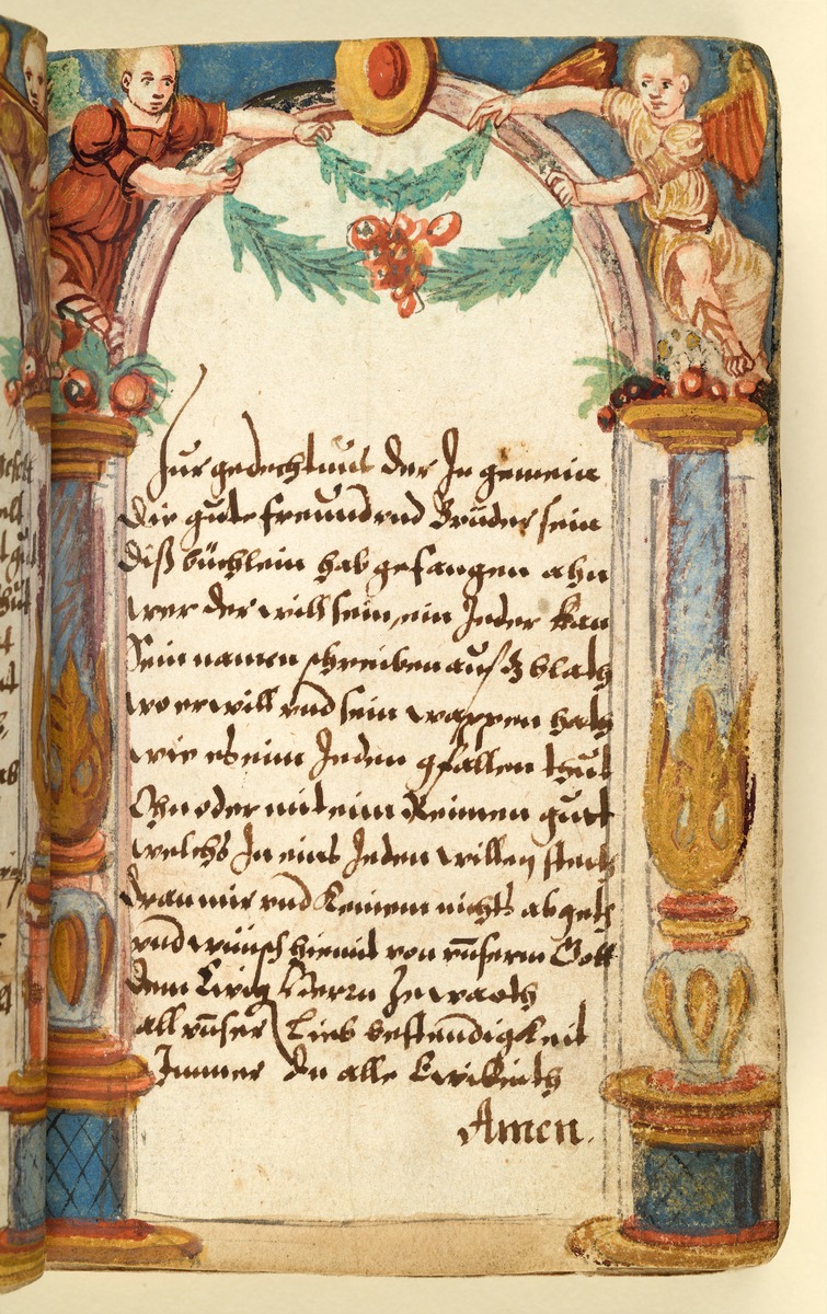 Stammbuch des Michael Löchel von Nürnberg: Eintrag mit Gebet, Säulen und Arkaden