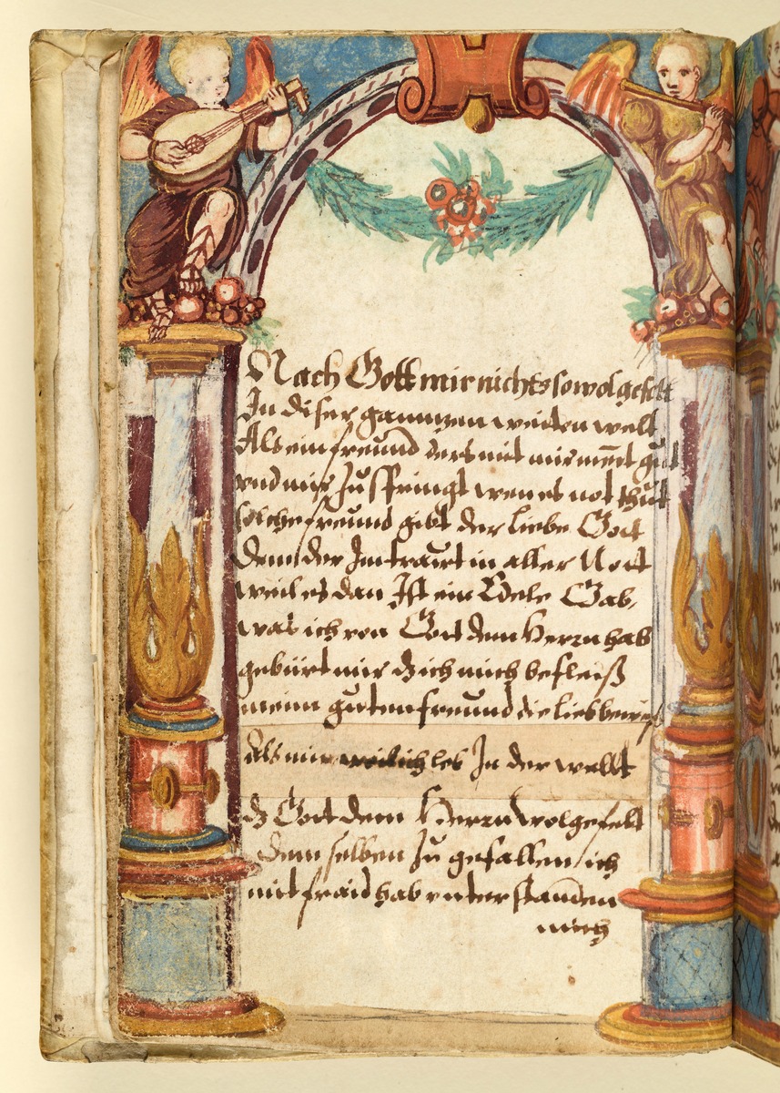 Stammbuch des Michael Löchel von Nürnberg: Eintrag mit Gebet, Säulen und Arkaden
