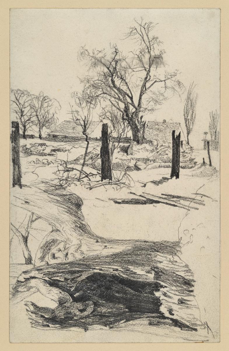 Winterlandschaft, hohles Baumstück