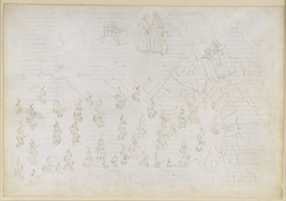 La Divina Commedia, Inferno XXVI. Vergil und Dante im achten Kreis der Hölle (Malebolge), 8. Bolgia: Bestrafung der falschen Ratgeber; Gespräch mit Odysseus