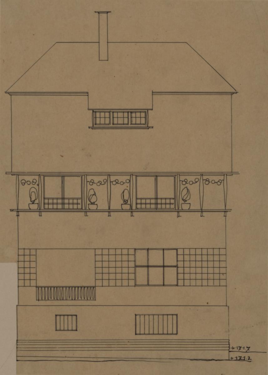 Darmstadt, Wohnhaus Olbrich, Aufriss der Südfassade