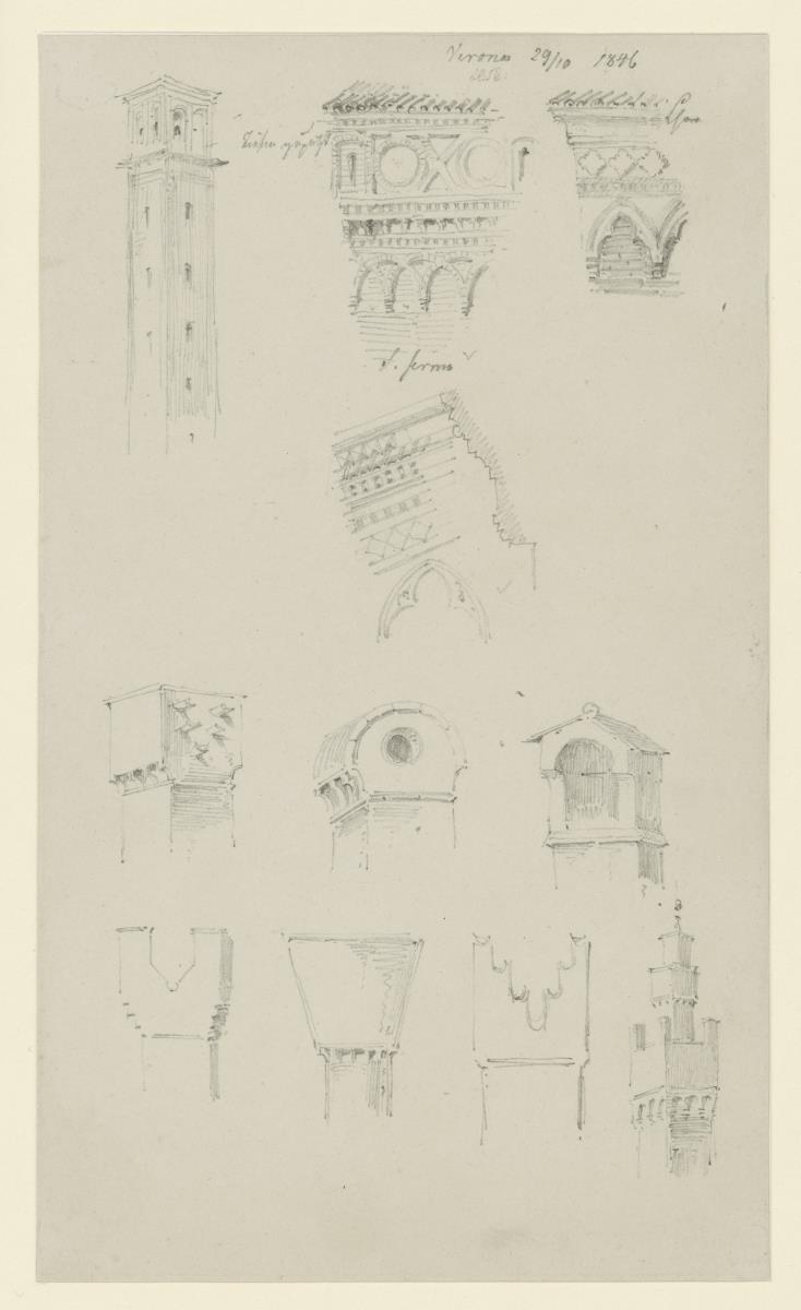 Verona, Campanile Außenkamine, Architekturornamente