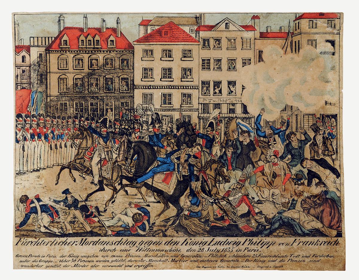 Fürchterlicher Mordanschlag gegen den König Ludwig Philipp von Frankreich durch eine Höllenmaschine, den 28. July 1835 in Paris.