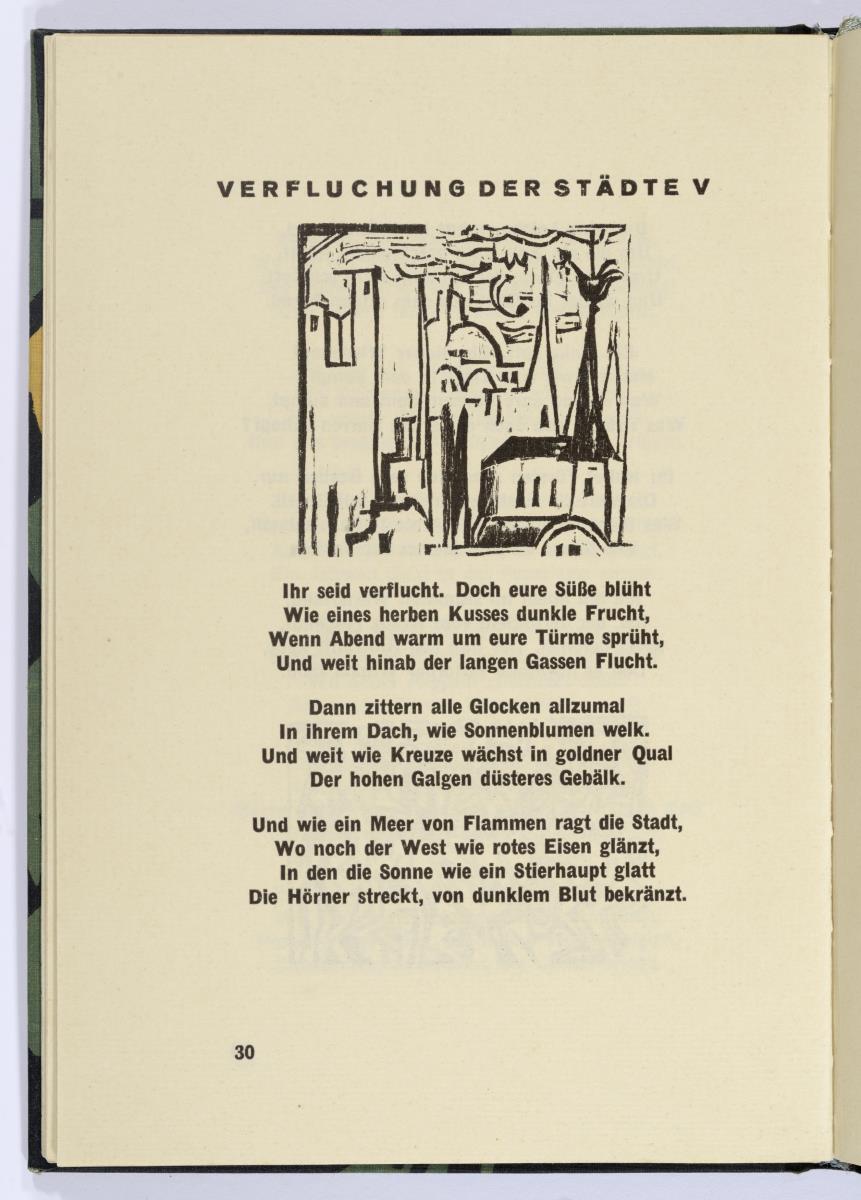 "Verfluchung der Städte V". Georg Heym, Umbra Vitae, München 1924, S. 30.