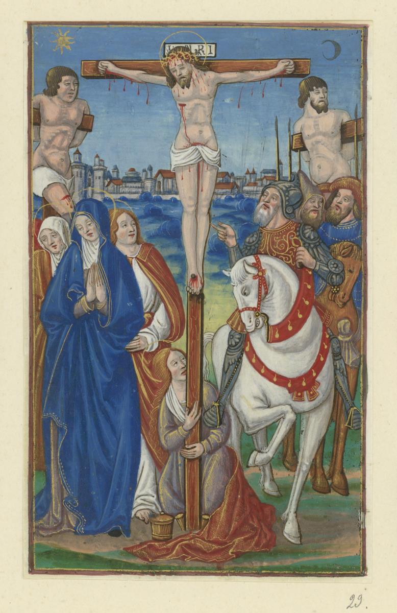 Golgatha. Französisches Stundenbuch mit kolorierten Holzschnitten