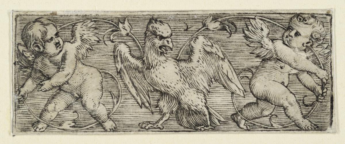 Ornament mit zwei Genien und einem Adler