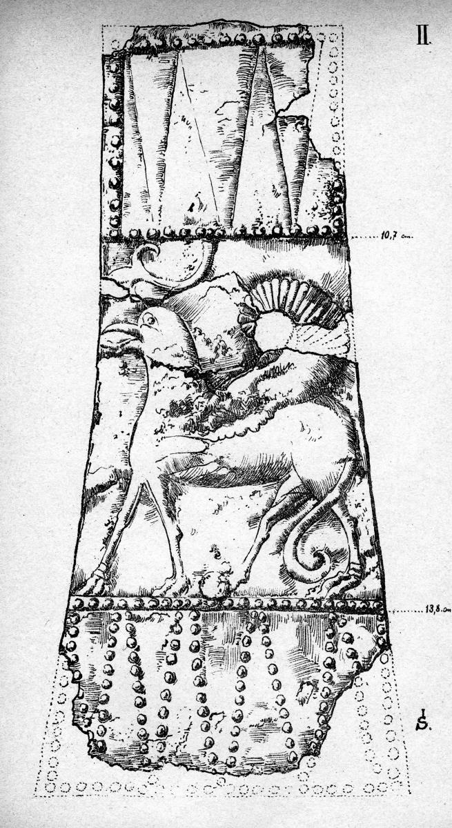 Flachrelief von Blech mit Darstellung eines Greifen