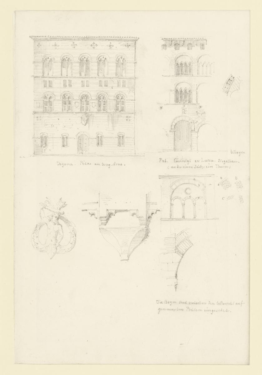 Pisa, Lucca,  Fassade des  Palazzo Guinigi in Lucca, der Dogana in Pisa, Architekturdetails