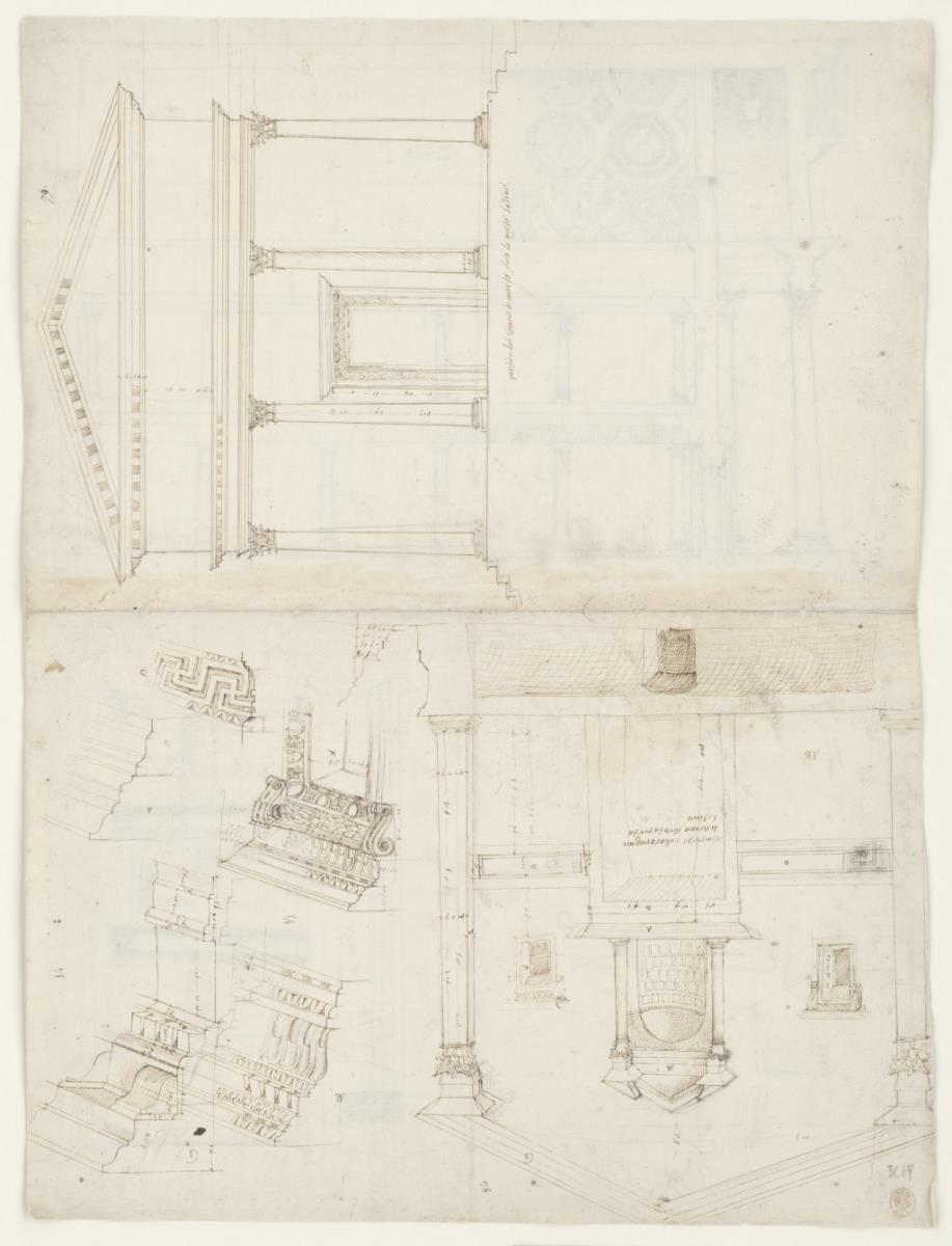Schnitt und architektonsiche Details vom tempel des Mars und Grabtempel der Annia Regilla vor der Porta Latina