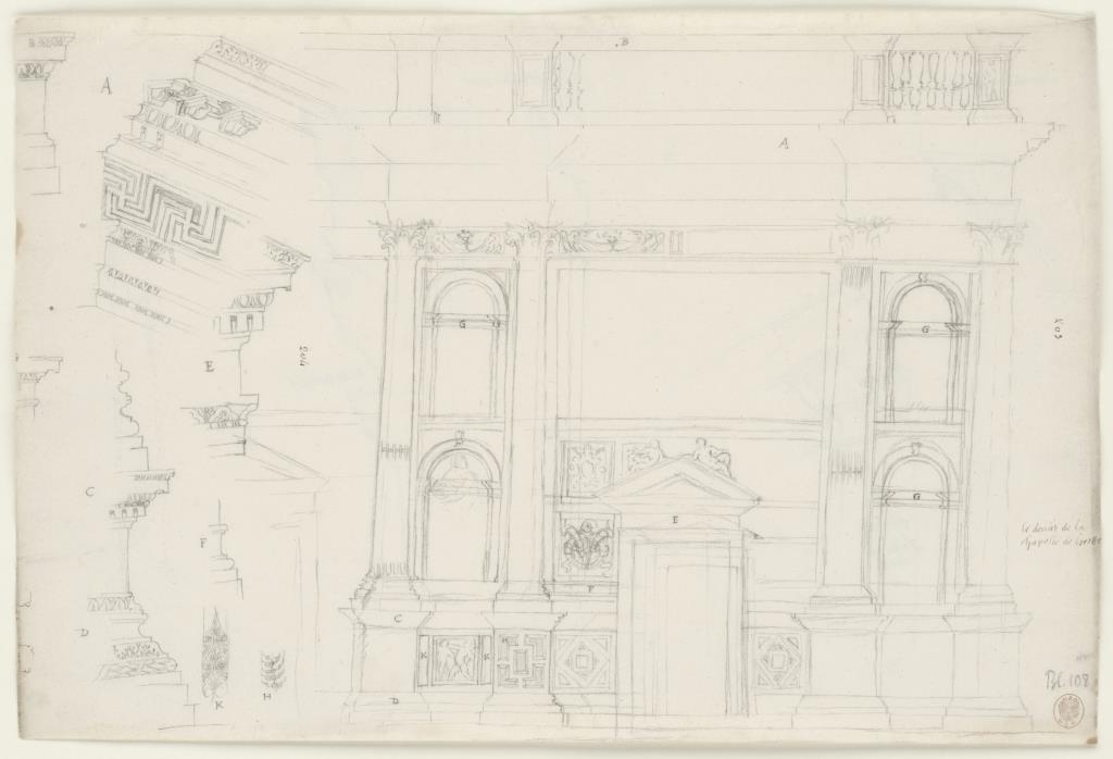 Aufriss und architektonische Details der Chapelle de Lorette