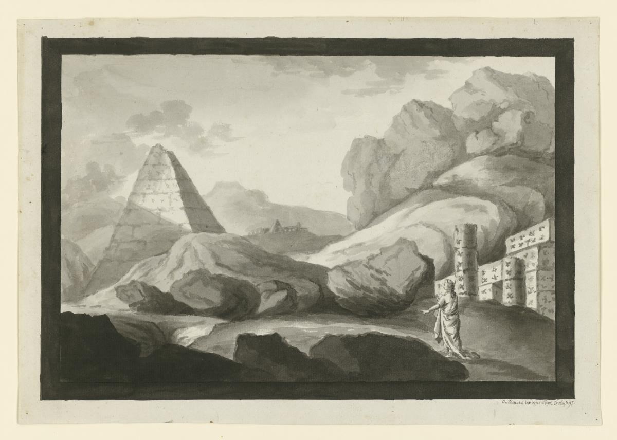 Landschaft mit Pyramiden und Tempelruinen