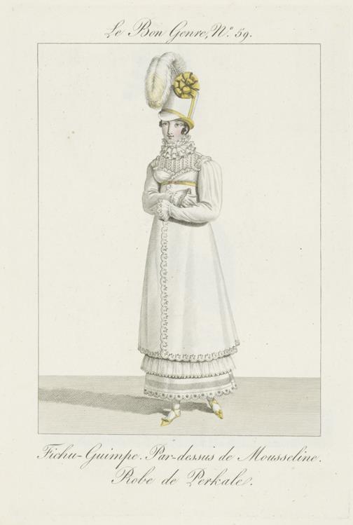 Le bon genre, No. 59: Fichu-guimpe. Par-dessus de Mousseline. Robe de Perkale