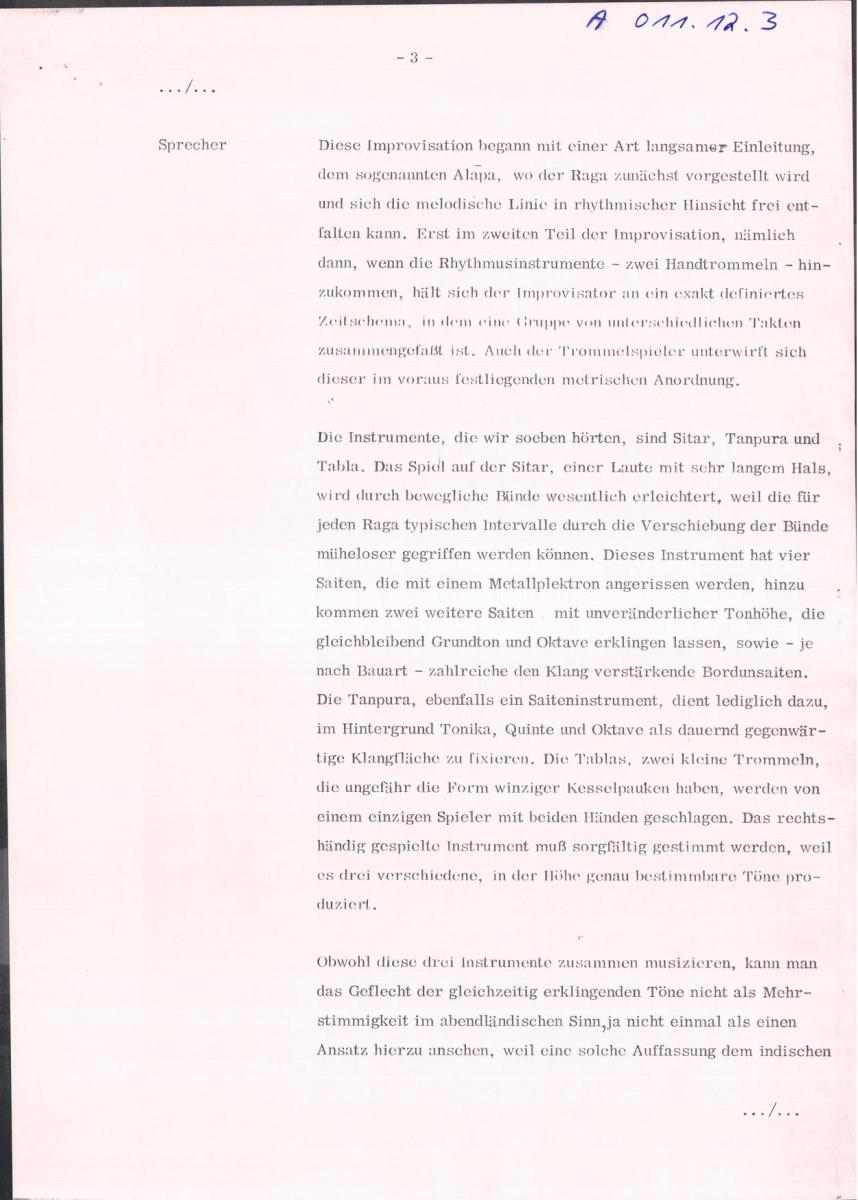 3. SFB-Sendung "Sitar-Konzert Indien"