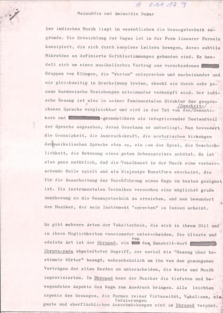 9. SFB-Sendung "Klassische Volksmusik aus Indien: Dagar-Brüder"