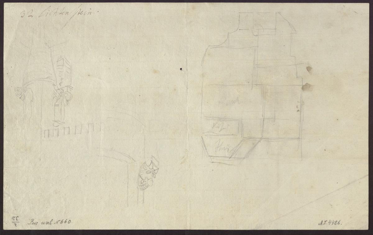 Burg Lichtenstein bei Wien. Detailstudie und Grundriss