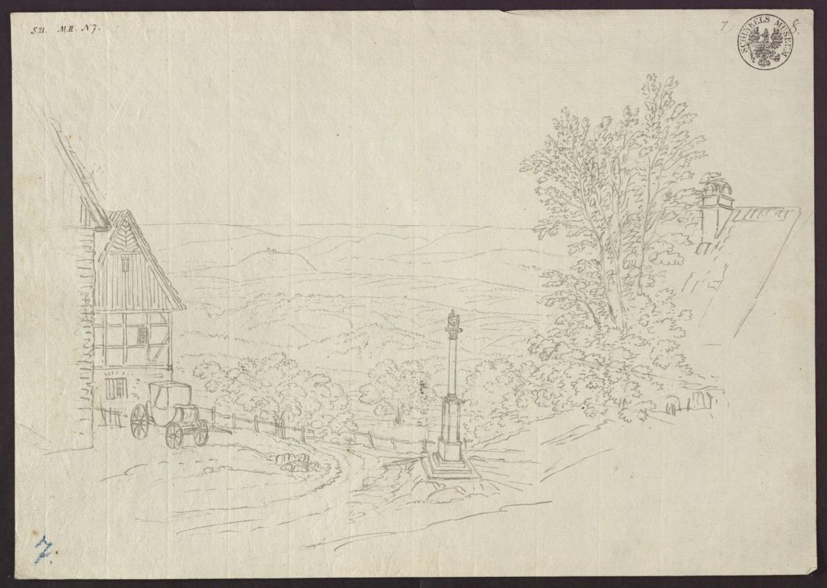 Blick von Boreslau (Bořislav) zurück zum Schlossberg bei Teplitz mit der Ruine der Burg Daubersberg (Doubravská)