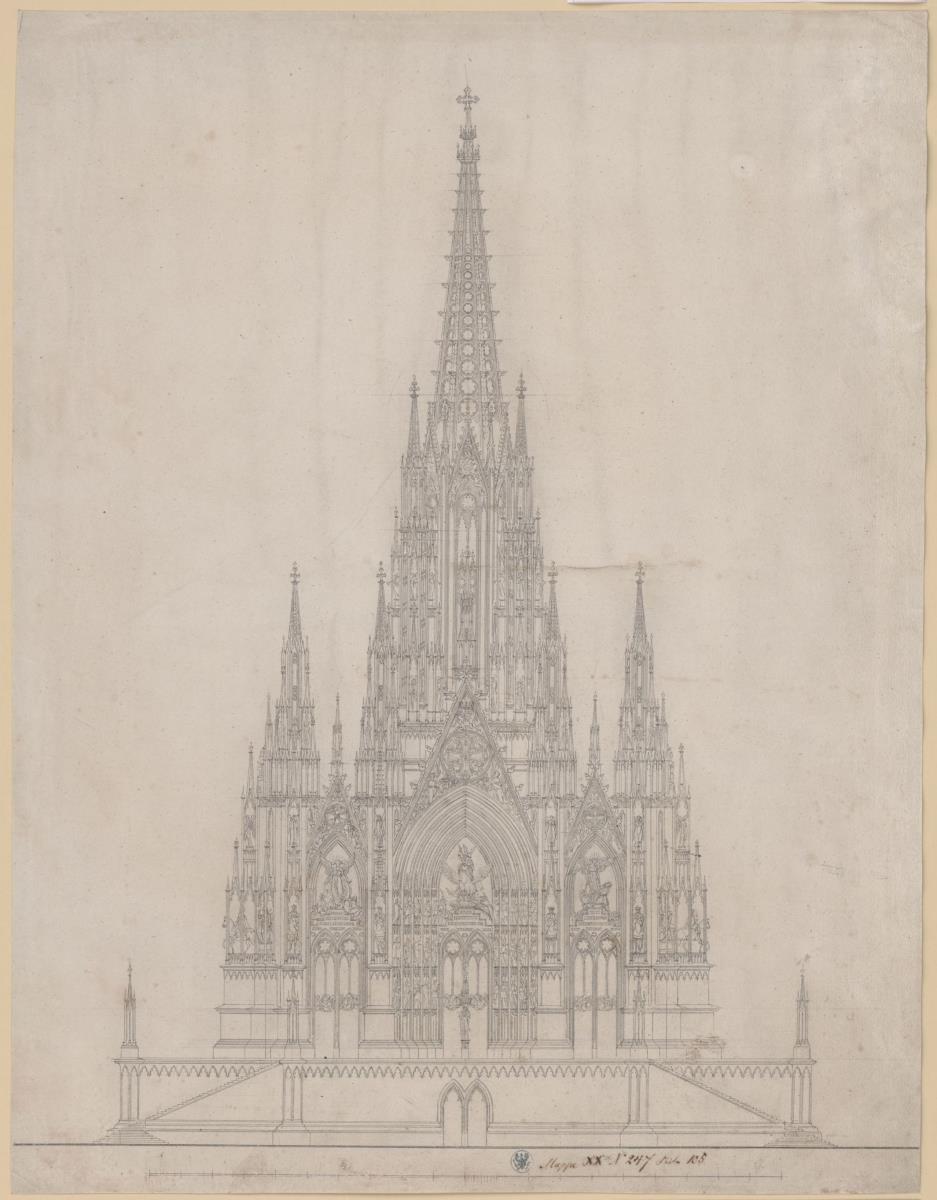 Berlin. Entwurf zu einem Dom als Denkmal für die Befreiungskriege (Befreiungsdom). Aufriss der Fassade