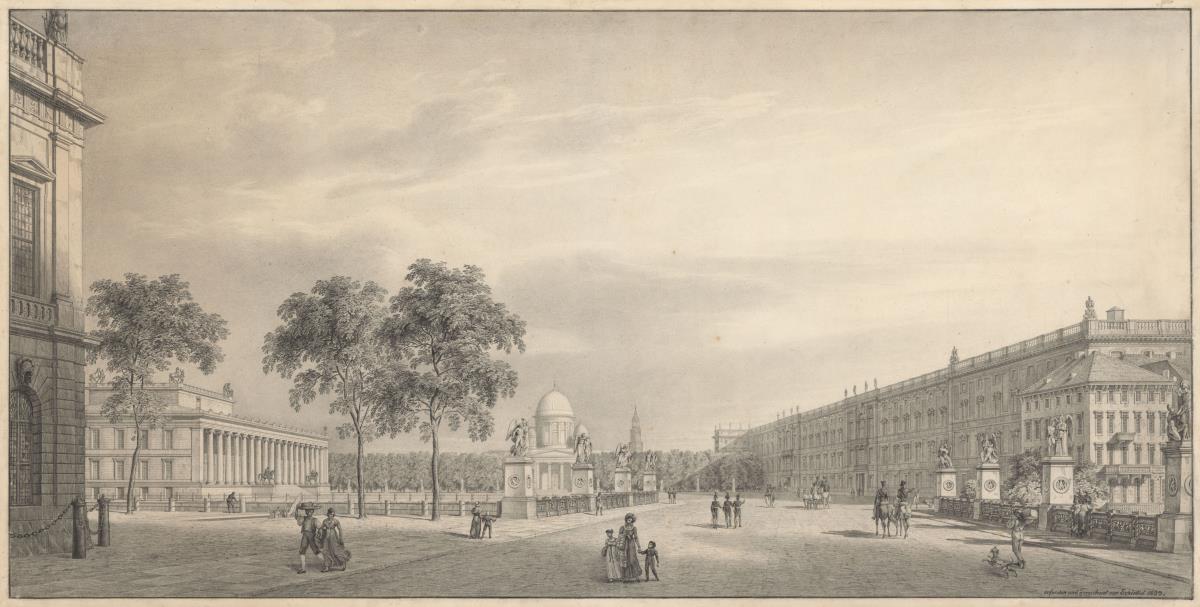 Berlin, Unter den Linden. Ansicht des Lustgartens mit Schlossbrücke, Altem Museum, Dom und Schloss
