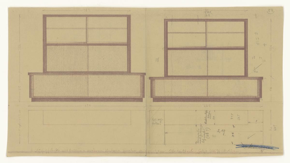 Zwei Bücherschränke (Möbelentwürfe, Körpermöbel, Schränke)