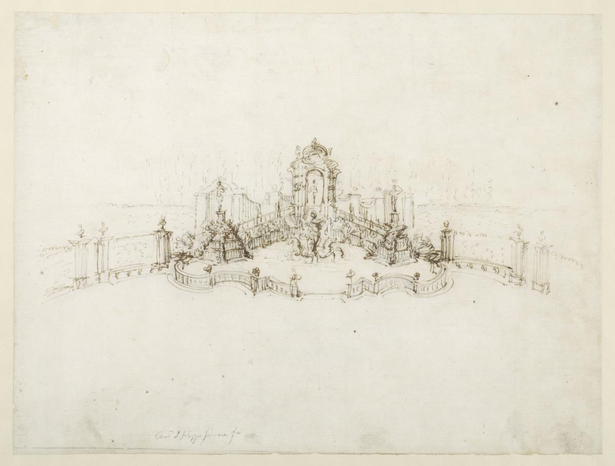 "Studio in prospettiva per un 'esedra nel giardino di Villa Mazzarosa a Lucca" / Perspektivische Studie für eine Nische (Exedra) im Garten der Villa Mazzarosa in Lucca