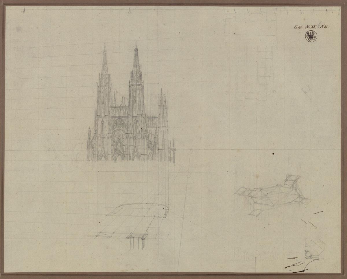 Studie zu dem Dom in dem Gemälde "Mittelalterliche Stadt an einem Fluss"