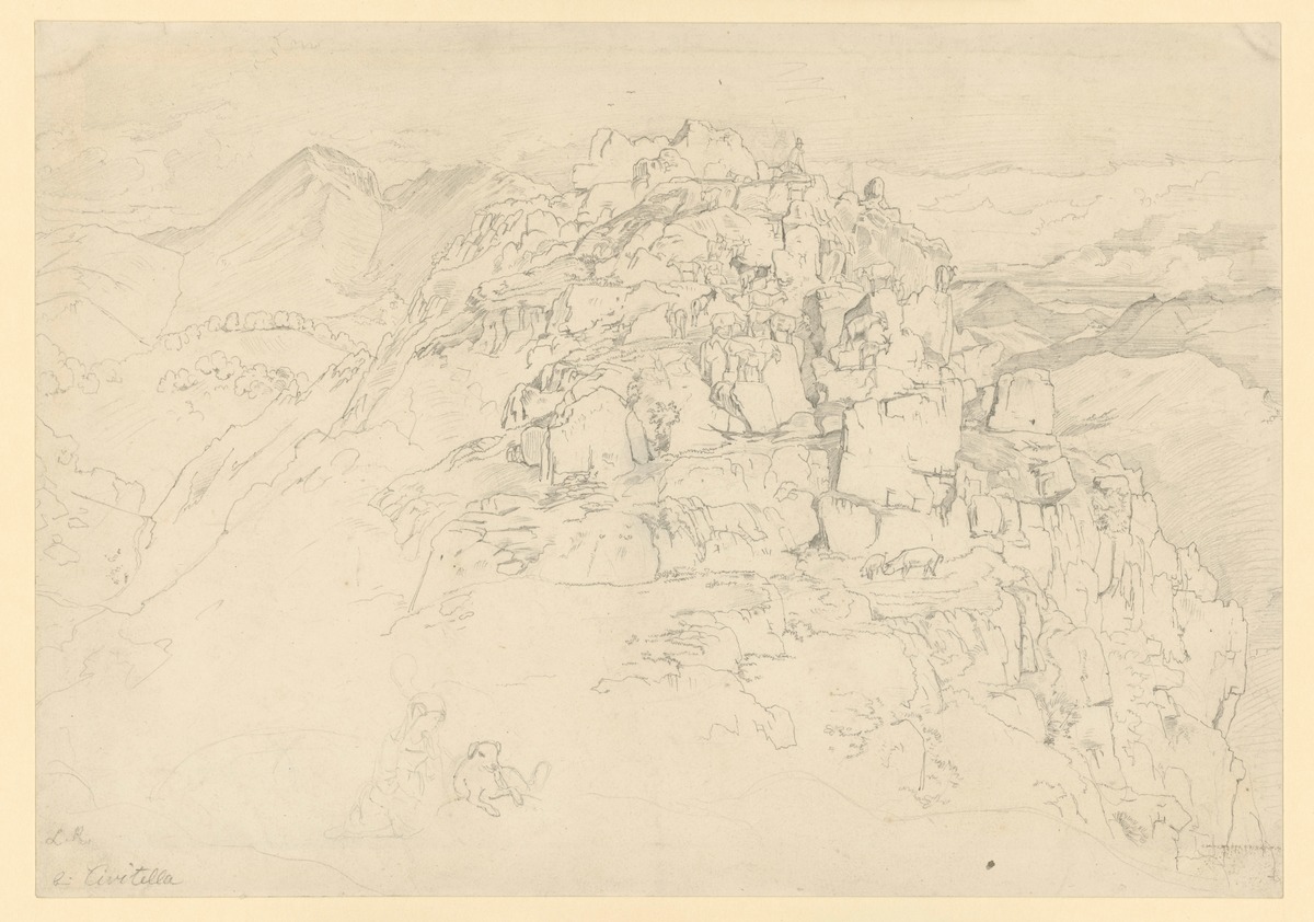 Felsen bei Civitella mit Ziegenherde