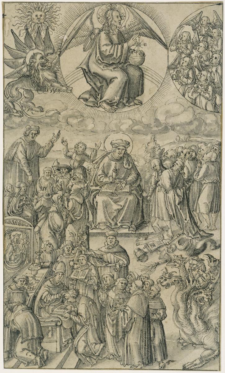 Vier Blatt typologischer Darstellungen der Evangelien. Das Evangelium Marci