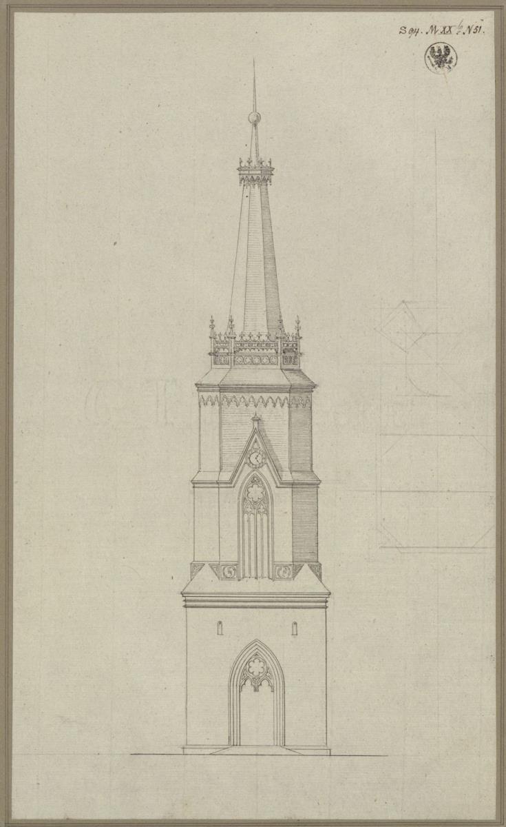Brietzig bei Pyritz (Brzesko, Województwo Małopolskie). Entwurf zu einem Kirchenturm. Ansicht
