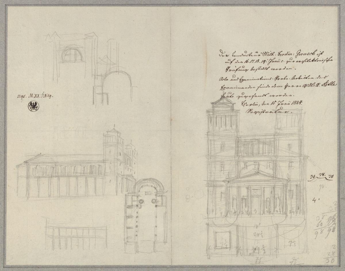Potsdam. Nikolaikirche. Entwurf als längsrechteckiger Bau mit Zweiturmfassade