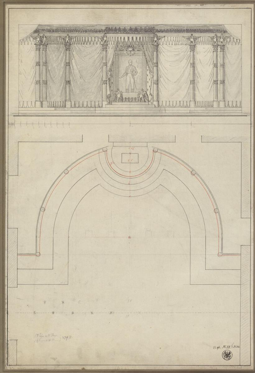 Merseburg. Schloss. Entwurf zur Dekoration eines Saales anlässlich der Huldigungsfeierlichkeiten für Friedrich Wilhelms III. von Preußen
