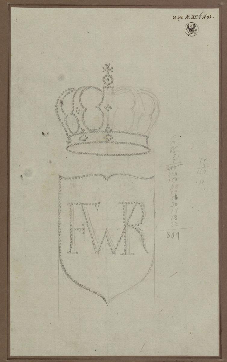 Merseburg. Schloss. Entwurf zur Illumination des Schlosses anlässlich der Huldigungsfeierlichkeiten für  Friedrich Wilhelms III. von Preußen. Wappen mit Krone