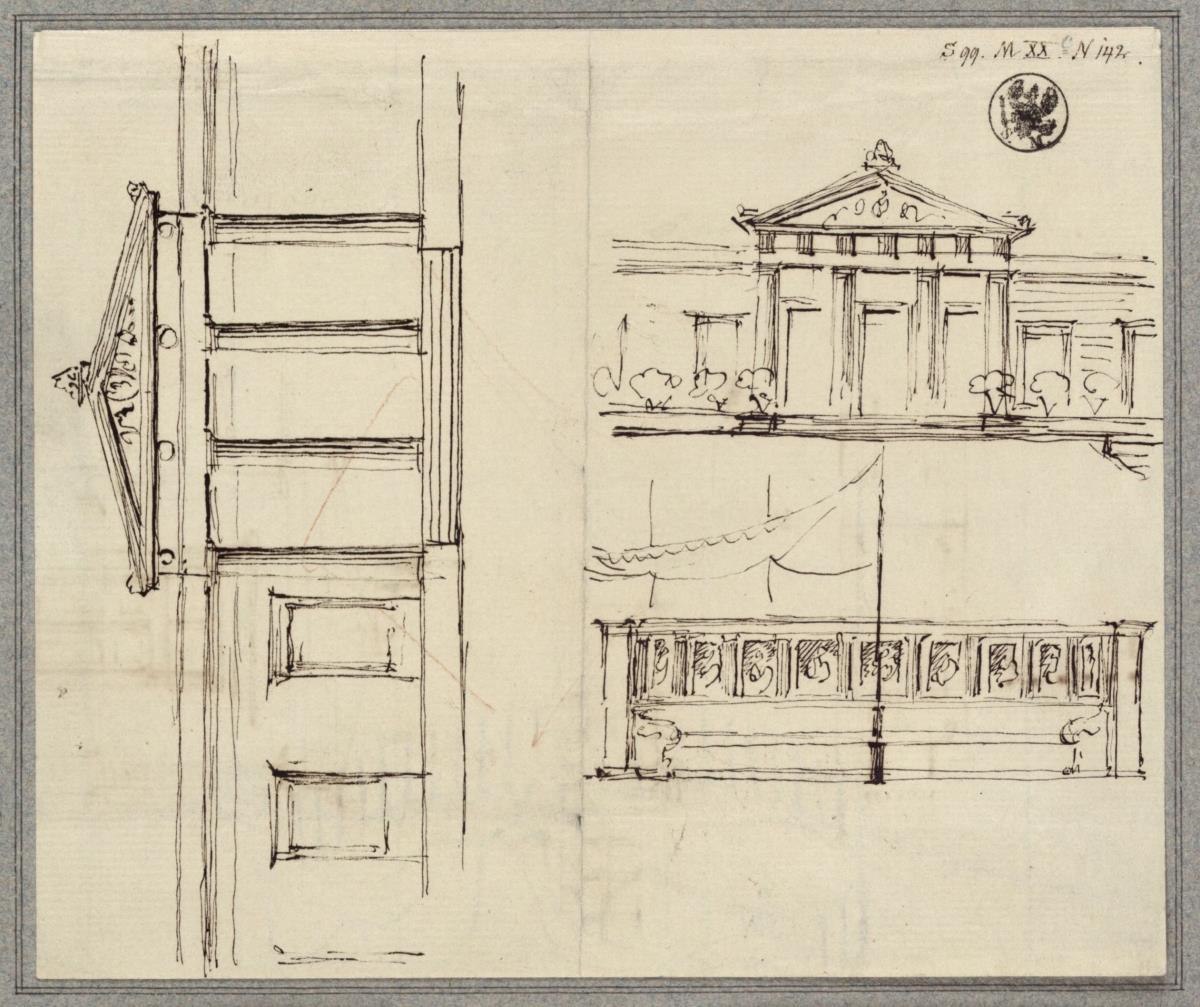 Potsdam-Sanssouci. Schloss Charlottenhof. Vorderansicht der Exedra und Terrassenportikus