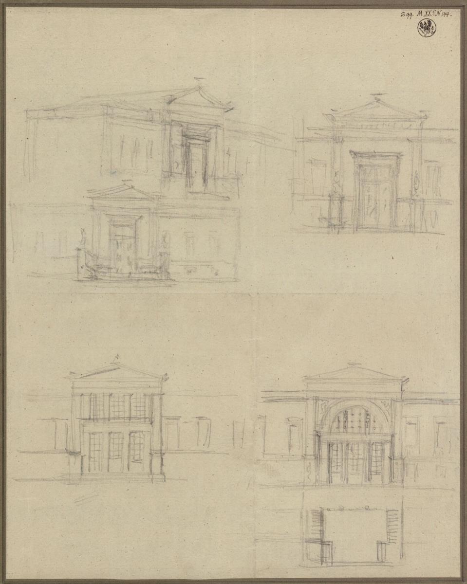 Potsdam-Sanssouci. Schloss Charlottenhof. Skizze zur Rückseite