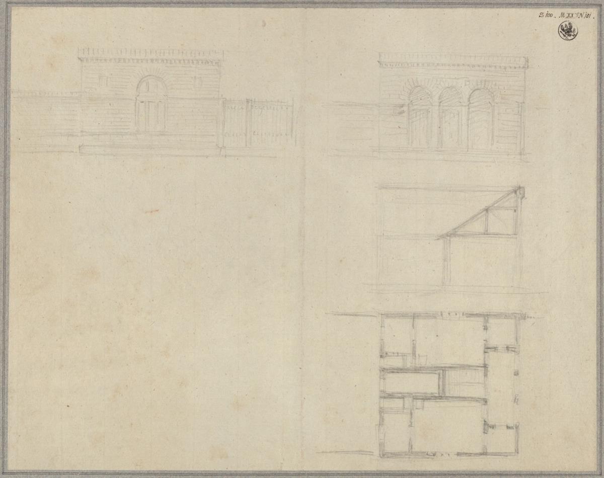 Berlin, Luisenstraße. Neues Tor. Grundriss, Schnitt und Ansichten