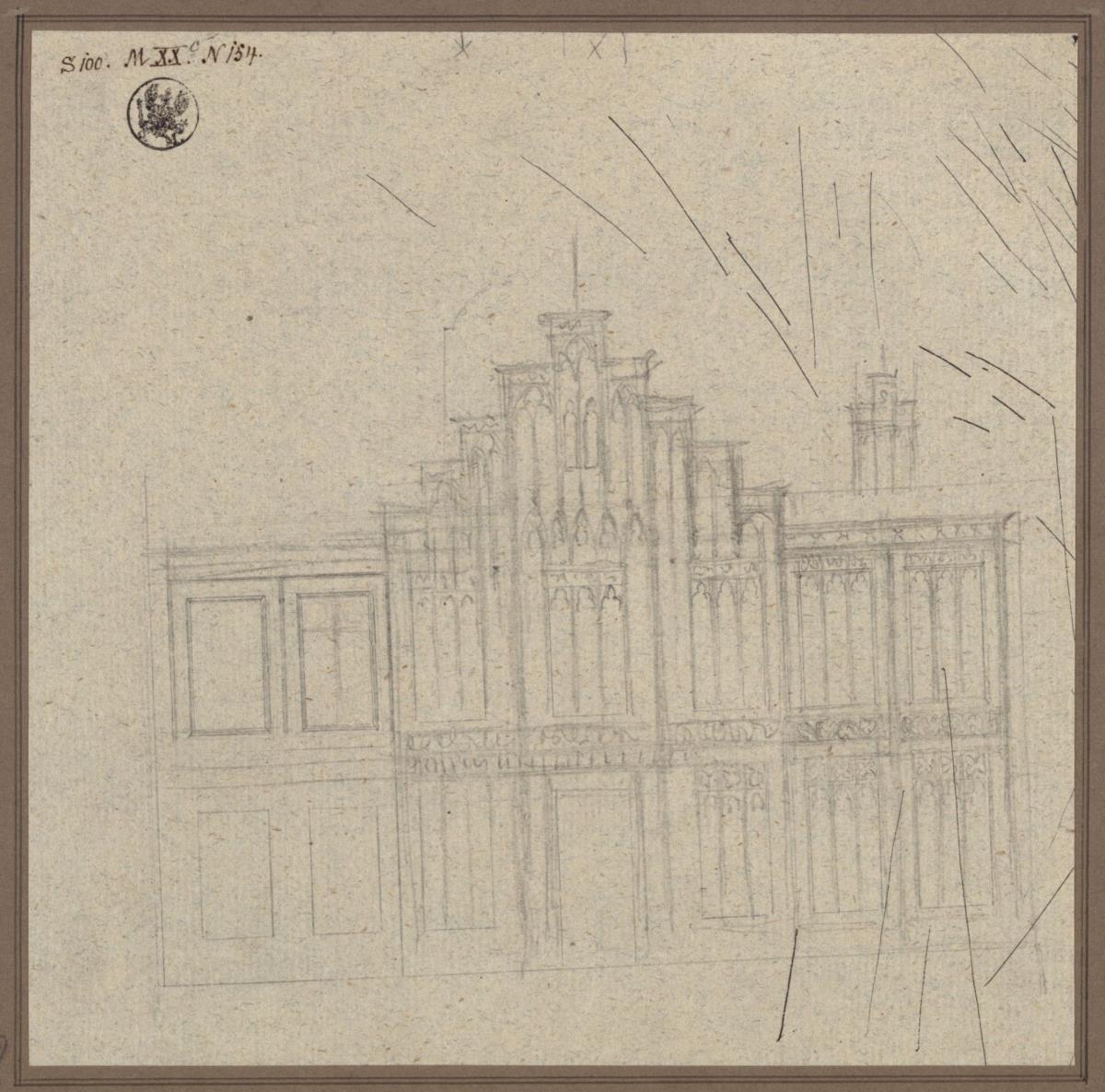 Königsberg (Kaliningrad), Poststraße 5. Vorentwurf zur Marzipanhandlung (Konditorei) Feige und Keßler. Fassade im gotischen Stil