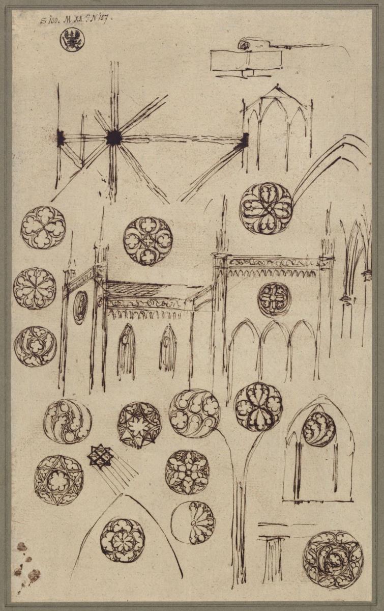 Berlin. Petrikirche. Plan zum Wiederaufbau im gotischen Stil. Zwei Aufrisse