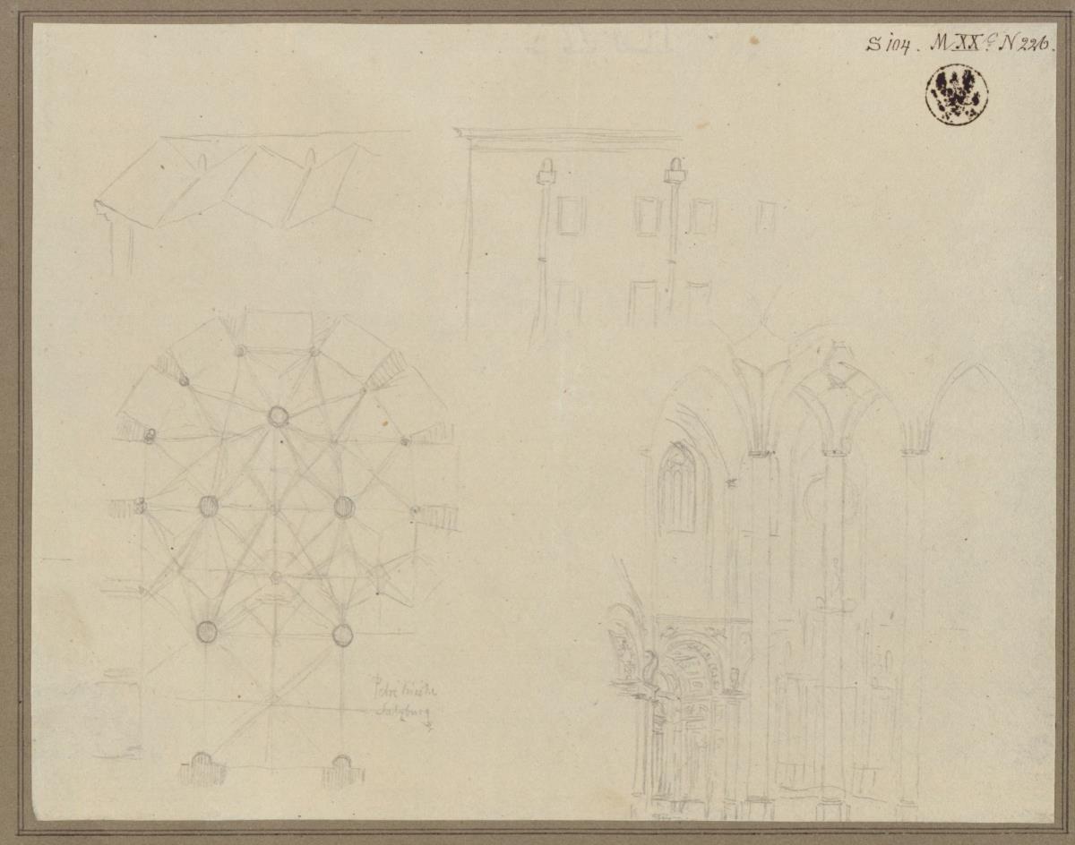 Salzburg. Petrikirche. Grundriss und innere Ansicht