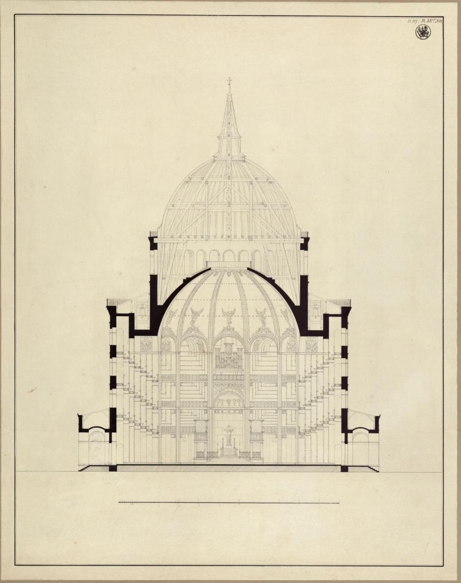 Berlin, Oranienburger Vorstadt. Entwurf zu einer Kirche (Vorstadtkirche Typ 4, "Kirche im Kreisrund"). Querschnitt